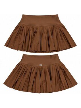 Alo Yoga Brown Grand Slam Pleated Tennis Skirt Skort Women Size S